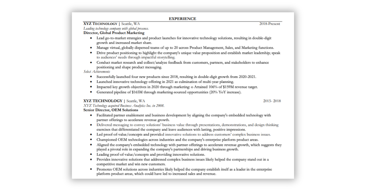 Building Your Experience Section in Your Marketing Resume